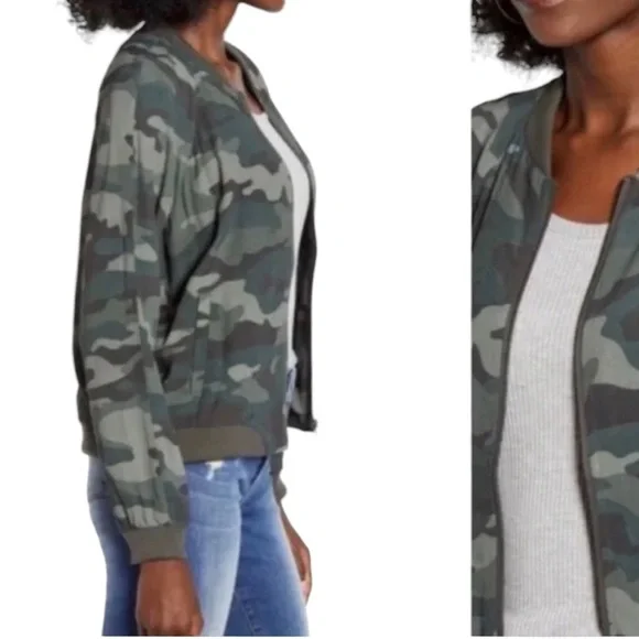 BB Dakota Can't See Me Bomber Army Green Women Sz Med Camo Pockets
